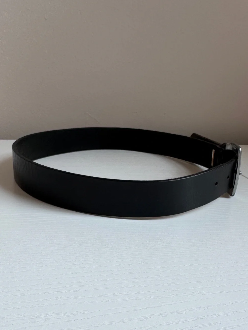 Vintage 80s GAP Thick Genuine Leather Black Large Silver Brass Buckle USA M